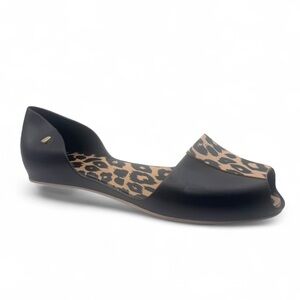 Melissa | Women’s Black Peep-Toe Ballet Flat with Leopard Insole | 10